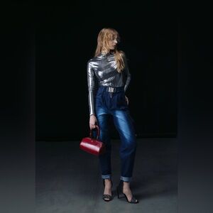 Julia Allert High-Rise Dark Blue Mom Fit Jeans Cargo